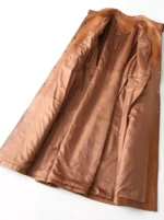 Italian Trench Coat Womens Handmade Cut Tan Leather Long Jacket - Image 2