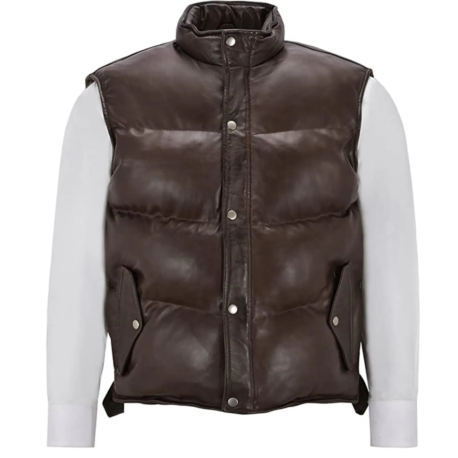 Men's Puffer LeatherJacket Waistcoat Brown Padded Lambskin Leather Casual Vest Men's Puffer LeatherJacket Waistcoat Brown Padded Lambskin Leather Casual Vest