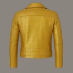 Men’s Metallic Gold Leather Biker Jacket Classic Motorcycle Style with Belted Waist
