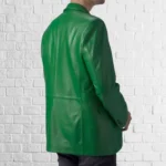 Men's Green Lambskin Leather Blazer Classic Button Coat