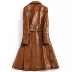 Italian Trench Coat Womens Handmade Cut Tan Leather Long Jacket