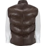 Men's Puffer LeatherJacket Waistcoat Brown Padded Lambskin Leather Casual Vest