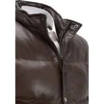 Men's Puffer LeatherJacket Waistcoat Brown Padded Lambskin Leather Casual Vest - Image 3