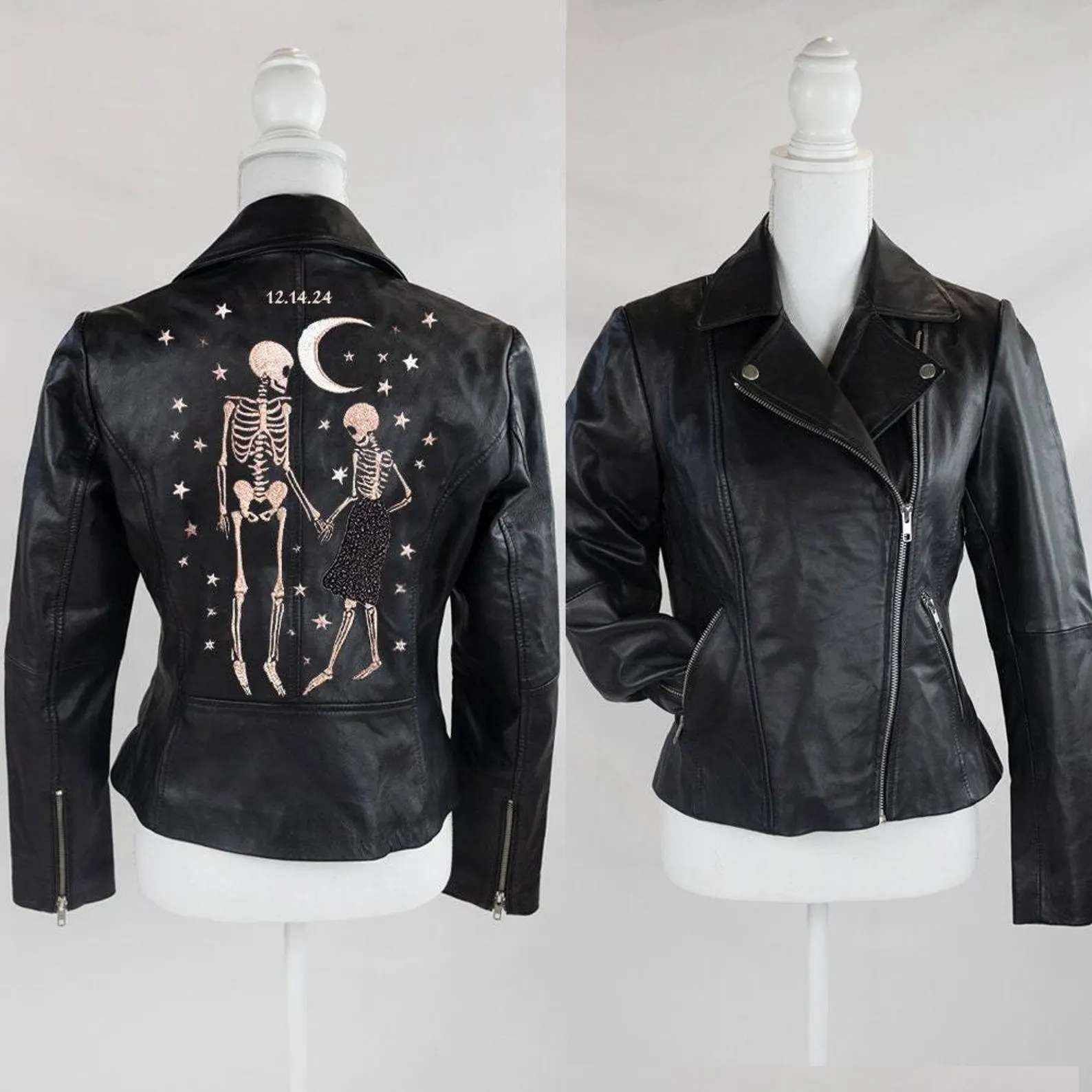 Custom Skeleton Design Leather Jacket Embroidered Leather Jacket Custom Skeleton Design Leather Jacket Embroidered Leather Jacket