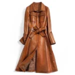 Italian Trench Coat Womens Handmade Cut Tan Leather Long Jacket