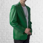 Men's Green Lambskin Leather Blazer Classic Button Coat - Image 3