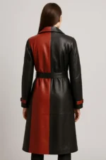women's leather trench coat red and black