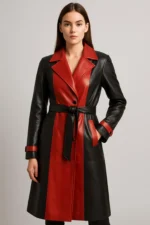 women's leather trench coat red and black - Image 3
