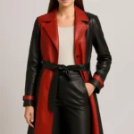 women's leather trench coat red and black