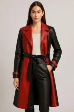women's leather trench coat red and black