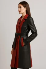 women's leather trench coat red and black - Image 2