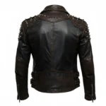 Men's Brown & Black Leather Studded Biker Jacket Vintage Moto Style