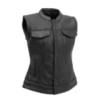 Perforated Leather Motorcycle Vest Women's Biker Club Style - Image 2