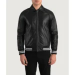Men's Varsity Leather Jacket Retro Letterman Wool Blend Bomber - Image 3
