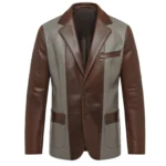 Handmade Two Tone Sheepskin Leather Blazer Men's Grey Brown Coat