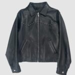Men's Fashion Studded Embellished Matt Black Leather Jacket Retro 90s Punk & Rock Style