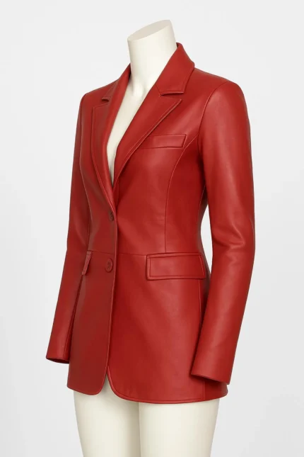 Women’s Red Leather Blazer Classic Fitted Genuine Leather Blazer