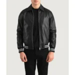 Men's Varsity Leather Jacket Retro Letterman Wool Blend Bomber