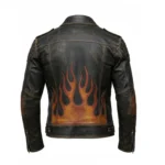 Distressed Flame Leather Jacket Handmade Biker Motorcycle Style