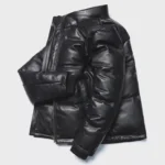 Handmade Men's Black Genuine Leather Lambskin Padded Quilted Down Puffer Jacket - Image 2