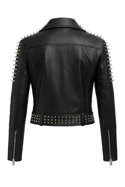 Men's Black Studded Leather Biker Jacket Handmade Punk Rock Moto Style