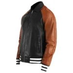 Vintage Inspired Leather Varsity Jacket Black & Tan Retro Bomber - Image 3