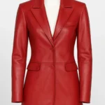 Women’s Red Leather Blazer Classic Fitted Genuine Leather Blazer
