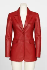 Women’s Red Leather Blazer Classic Fitted Genuine Leather Blazer
