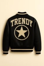 Handmade Leather Varsity Jacket Two Tone Retro Letterman with Star Logo