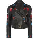 Floral Embroidered Leather Jacket Rocker Biker Style Jacket