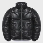 Handmade Men's Black Genuine Leather Lambskin Padded Quilted Down Puffer Jacket