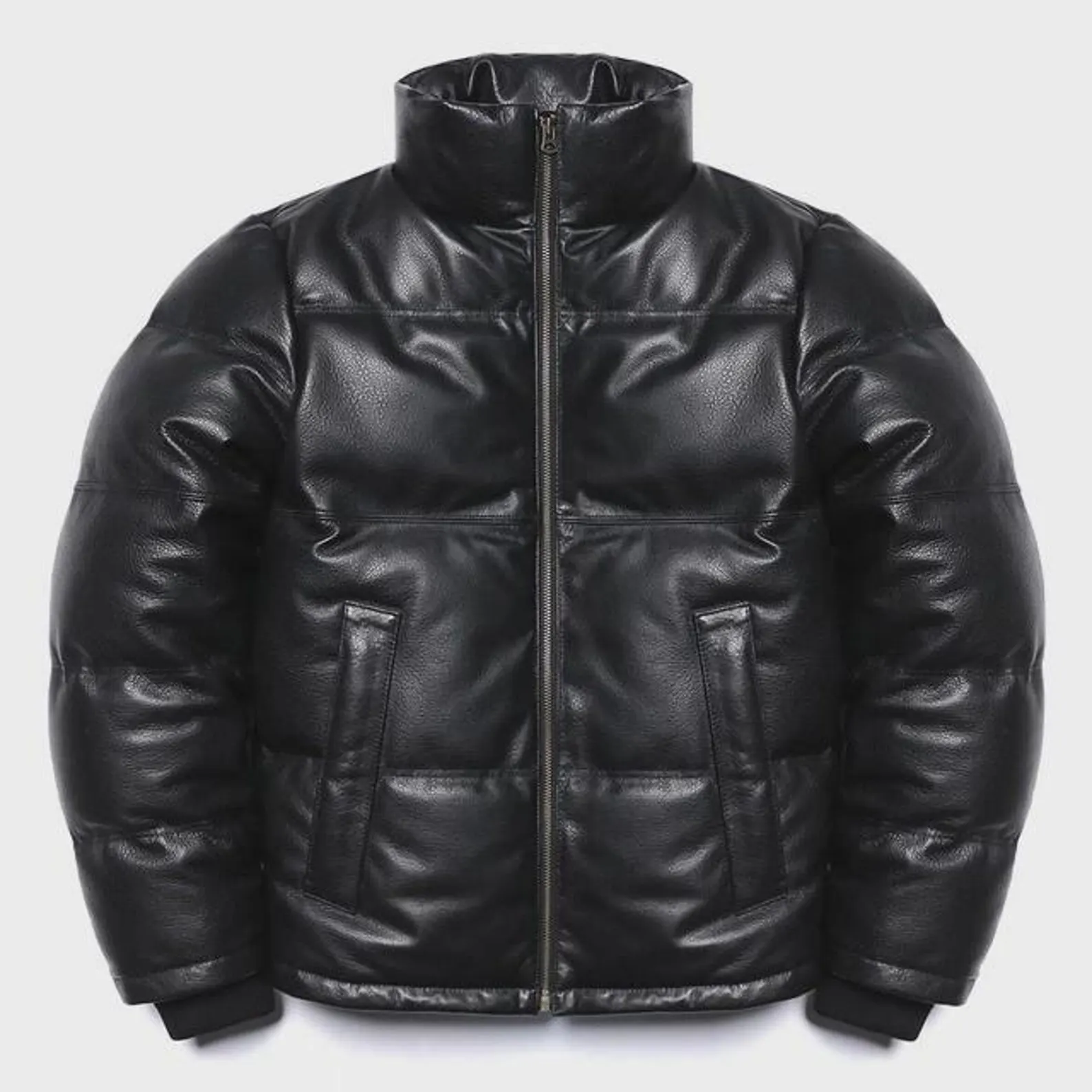 Handmade Men's Black Genuine Leather Lambskin Padded Quilted Down Puffer Jacket Handmade Men's Black Genuine Leather Lambskin Padded Quilted Down Puffer Jacket