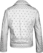 Handmade Brando Silver Spiked Studded Leather Jacket Cowhide Biker Style