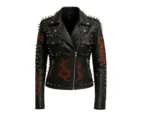 Heavy Metal Spiked Leather Jacket Gothic Punk Embroidered Biker Jacket