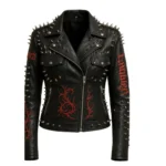 Heavy Metal Spiked Leather Jacket Gothic Punk Embroidered Biker Jacket