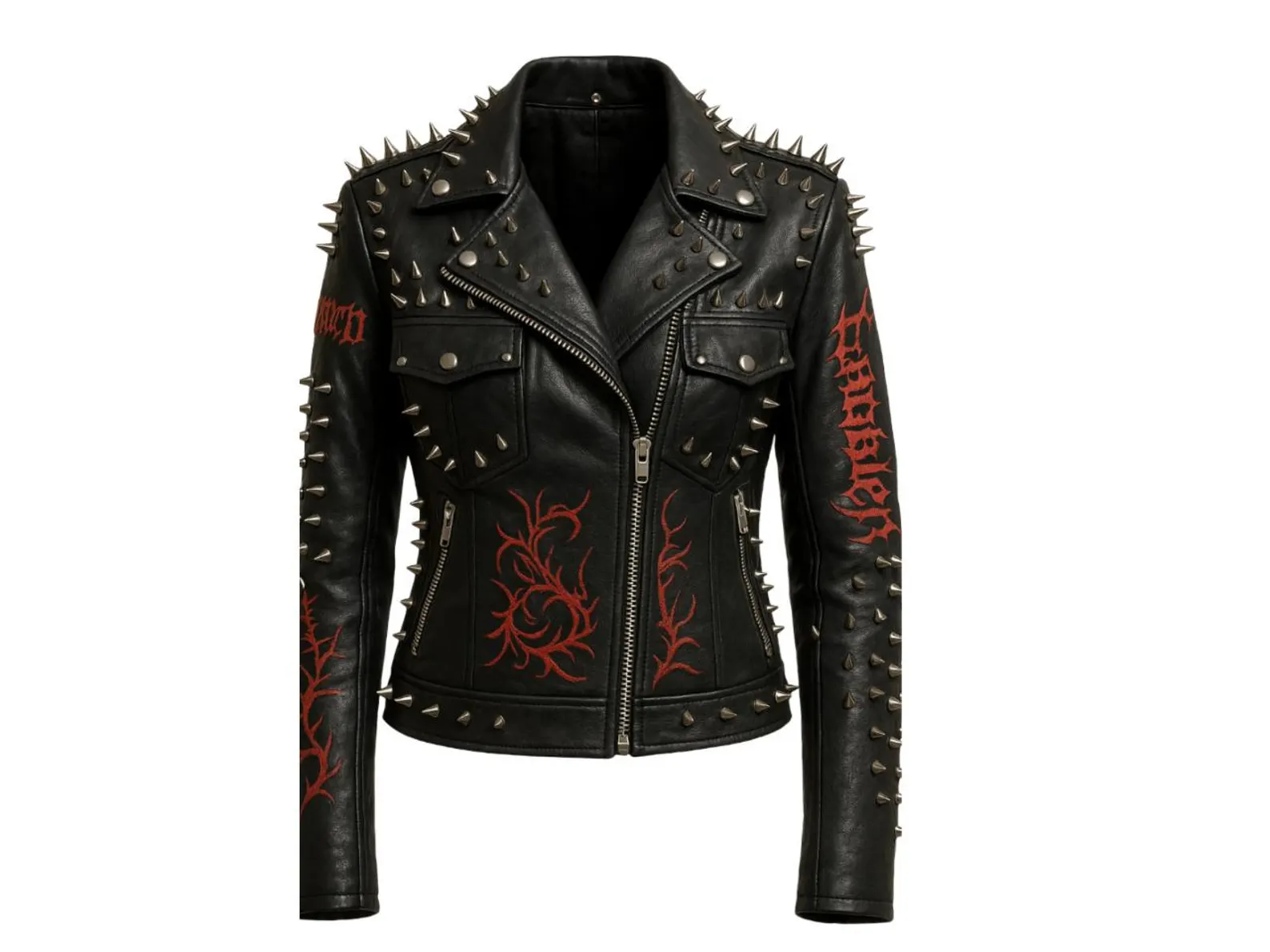 Heavy Metal Spiked Leather Jacket Gothic Punk Embroidered Biker Jacket Heavy Metal Spiked Leather Jacket Gothic Punk Embroidered Biker Jacket