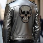 Men's Studded Skull Leather Biker Jacket Metallic Silver Punk Style