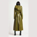 Vintage Green Sheepskin Leather Trench Coat Women Hooded Midi Trench Coat - Image 4