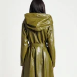 Vintage Green Sheepskin Leather Trench Coat Women Hooded Midi Trench Coat - Image 3