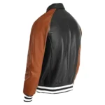 Vintage Inspired Leather Varsity Jacket Black & Tan Retro Bomber