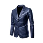 Men's Blue Leather Blazer Handmade Genuine Leather Party Coat