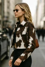 Women’s Cropped Cow Print Leather Jacket Vintage Western Streetwear Style - Image 2