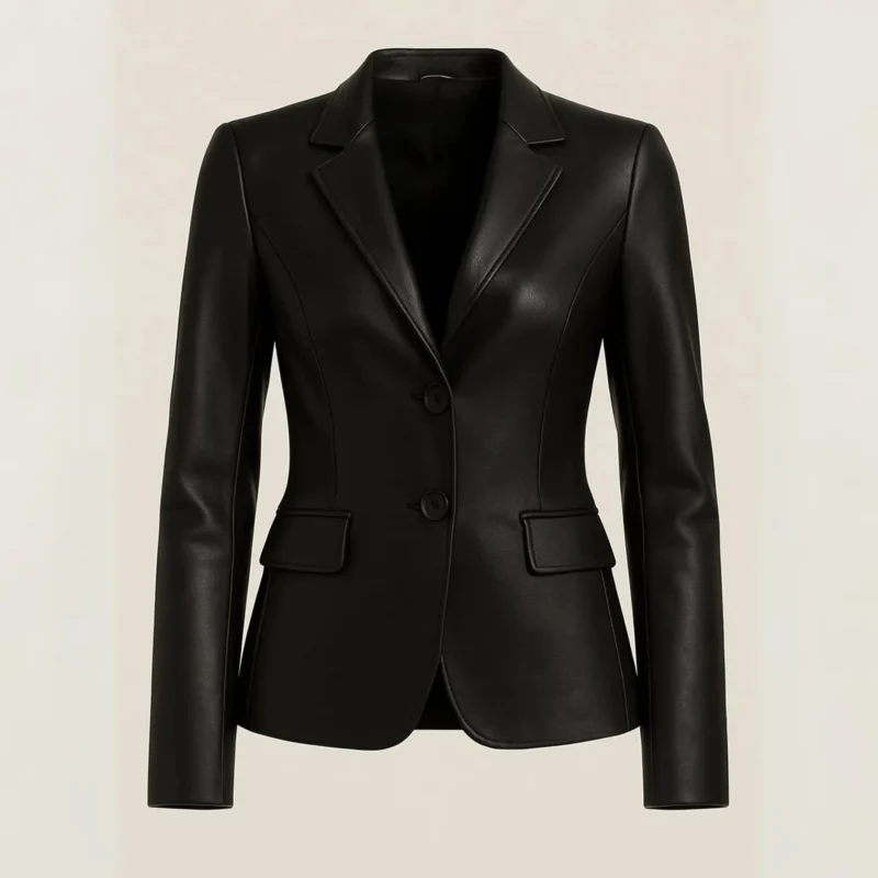 Women’s Black Genuine Leather Blazer Classic Handmade