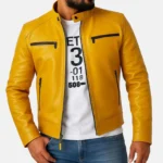 Men’s Yellow Leather Jacket Real Lambskin Slim Fit Biker Style