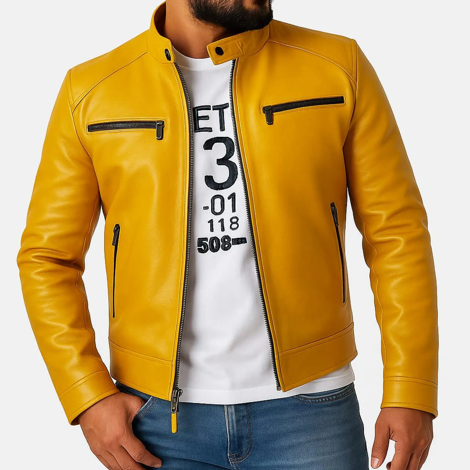 Men’s Yellow Leather Jacket Real Lambskin Slim Fit Biker Style Men’s Yellow Leather Jacket Real Lambskin Slim Fit Biker Style