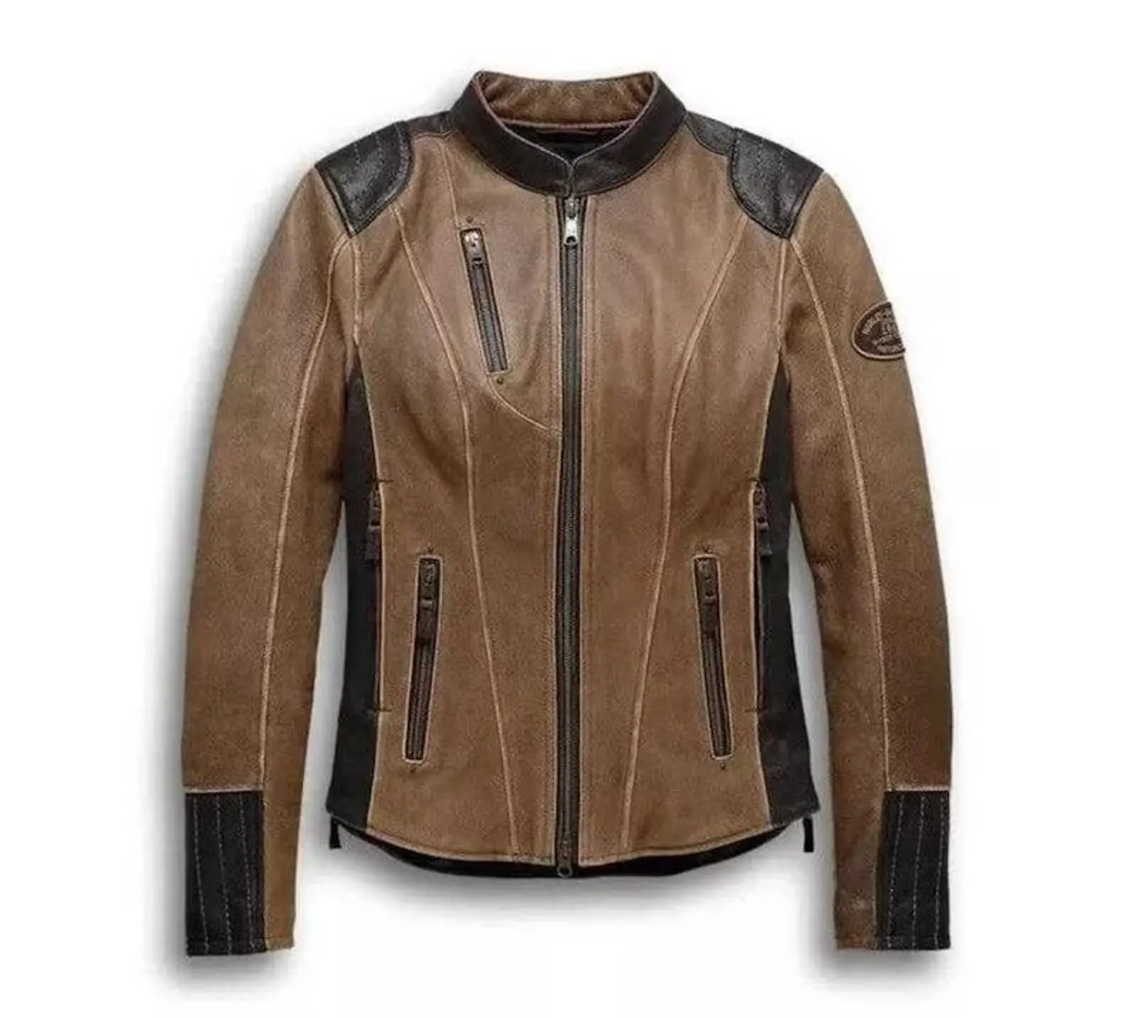Women's Black & Brown Leather Motorcycle Jacket Biker Style Women's Black & Brown Leather Motorcycle Jacket Biker Style