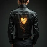 Handmade Cracked Heart Leather Moto Jacket Studded Punk Rock Style