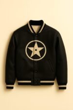 Handmade Leather Varsity Jacket Two Tone Retro Letterman with Star Logo - Image 4
