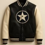 Handmade Leather Varsity Jacket Two Tone Retro Letterman with Star Logo