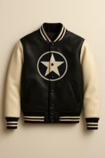 Handmade Leather Varsity Jacket Two Tone Retro Letterman with Star Logo